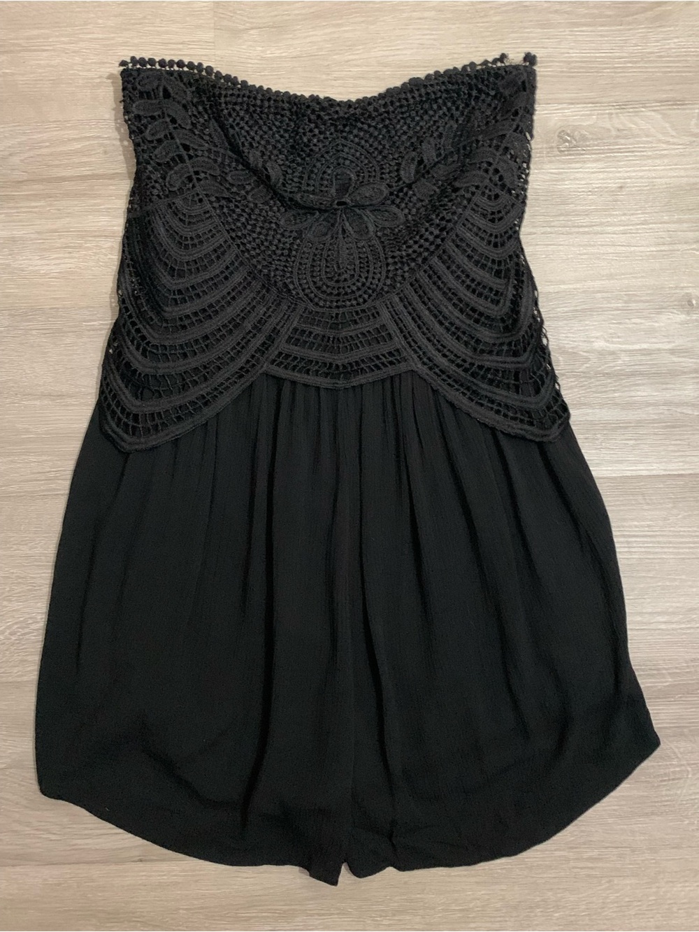 Xhilaration Black Strapless Crochet Bodice Romper
